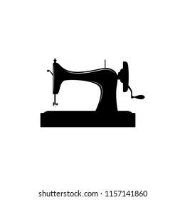 Vintage sewing machine black vector silhouette. Retro sewing machine.