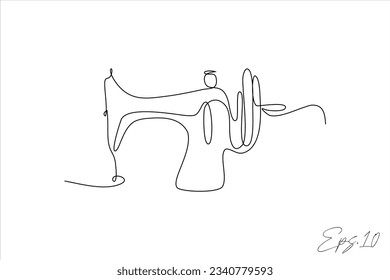  ilustración vectorial de línea continua de la máquina de coser vintage