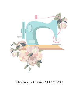 Vintage sewing machine with flowers