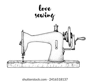 Vintage sewing machine. Hand drawn vector illustration. 