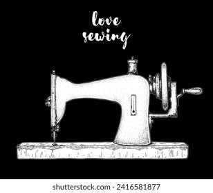 Vintage sewing machine. Hand drawn vector illustration.