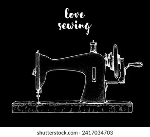 Vintage sewing machine. Hand drawn vector illustration.