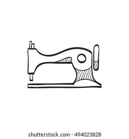 Vintage sewing machine icon in doodle sketch lines. Tailor dressmaker fashion