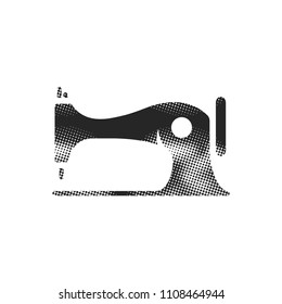 Vintage sewing machine icon in halftone style. Black and white monochrome vector illustration.