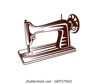 Vintage Sewing Machine Illustration with Silhouette Style