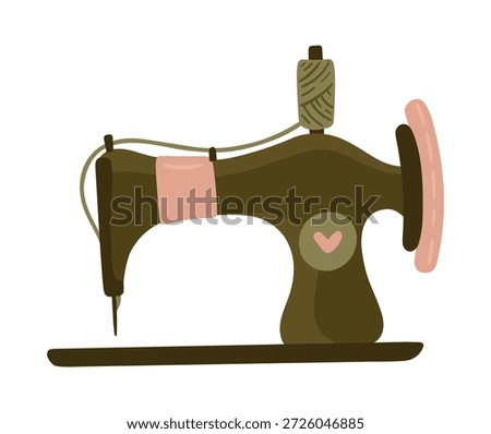 Vintage Sewing Machine Illustration. Tailoring tool. Vector.