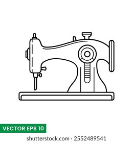 vintage sewing machine line art and glyphs vector icon isolated on white background