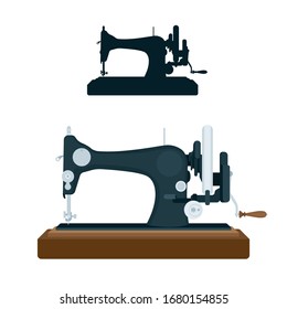 Vintage sewing machine. Old sewing machine vector illustration. Part of set.