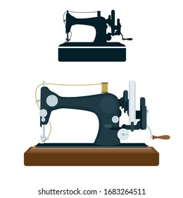 Vintage sewing machine. Old sewing machine vector illustration. Part of set.