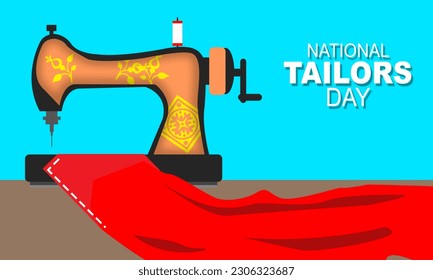 vintage sewing machine sewing red cloth and bold text commemorating National Tailors Day on June
