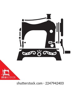 Icono vectorial de máquina de coser vintage. Símbolo tradicional de artesanía de sastrería.