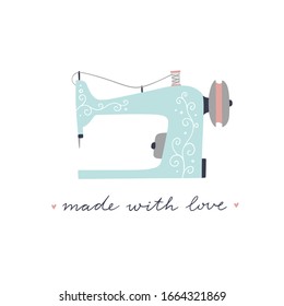 Vintage sewing machine vector illustration on white background. Equipment for tailors and crafters