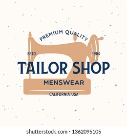Vintage sewing and tailor label, badge, design elements and emblem. Tailor shop old-style logo. Isolated vintage illustration.