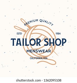 Vintage sewing and tailor label, badge, design elements and emblem. Tailor shop old-style logo. Isolated vintage illustration.