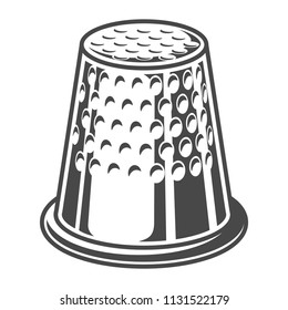 Vintage sewing thimble template in monochrome style isolated vector illustration
