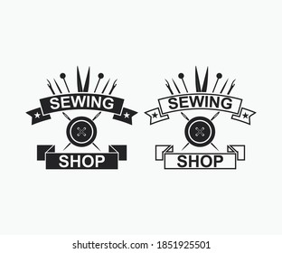 vintage sewing typography  Design. Sewing shop. Vector illustration Concept for shirt, print, stamp label or tee. Vintage typography design with sewing tools. Retro design for sewing shop business.
