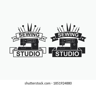 vintage sewing typography  Design. sewing studio. Vector illustration Concept for shirt, print, stamp label or tee. Vintage typography design with sewing tools. Retro design for sewing shop business.