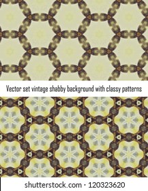 Vintage shabby background with classy patterns. Seamless vintage delicate colored wallpaper. Geometric or floral pattern on paper texture in grunge style.