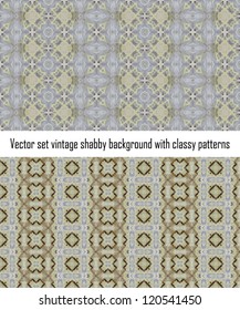 Vintage shabby background with classy patterns. Seamless vintage delicate colored wallpaper. Geometric or floral pattern on paper texture in grunge style.