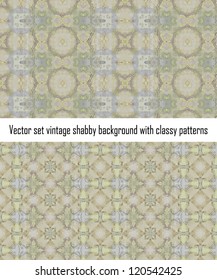 Vintage shabby background with classy patterns. Seamless vintage delicate colored wallpaper. Geometric or floral pattern on paper texture in grunge style.