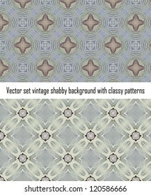 Vintage shabby background with classy patterns. Seamless vintage delicate colored wallpaper. Geometric or floral pattern on paper texture in grunge style.