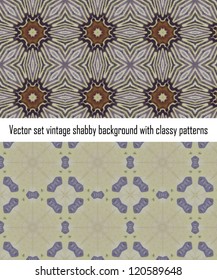 Vintage shabby background with classy patterns. Seamless vintage delicate colored wallpaper. Geometric or floral pattern on paper texture in grunge style.