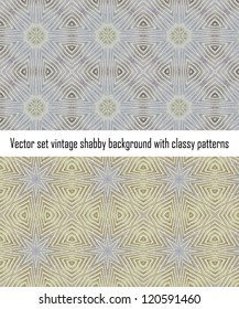 Vintage shabby background with classy patterns. Seamless vintage delicate colored wallpaper. Geometric or floral pattern on paper texture in grunge style.