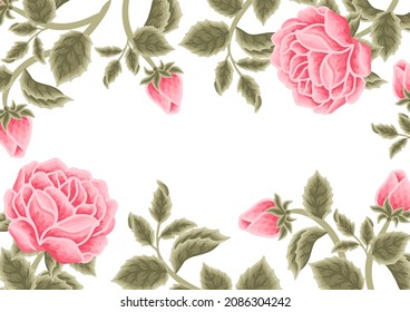 Vintage shabby chic pink rose flower frame background vector illustration arrangement