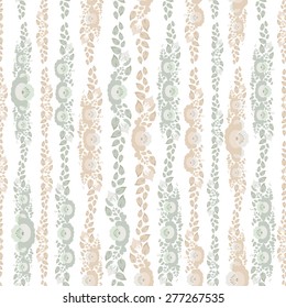 Vintage shabby Chic Seamless pattern with flowers and leaves beige blue on white background . Vector