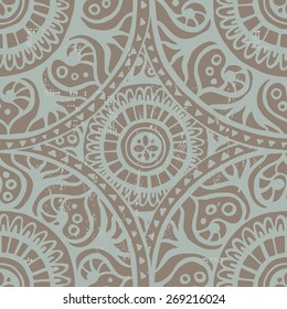 Vintage  shabby ethnic seamless pattern. All objects are conveniently grouped  and are easily editable.