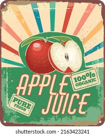 vintage shabby slightly rusty advertising banner. fresh apple juice. vector illustration.