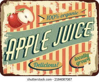 vintage shabby slightly rusty advertising banner. fresh apple juice. vector illustration.