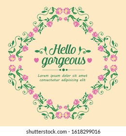 Vintage shape of leaf and floral frame, for cute hello gorgeous card decor. Vector