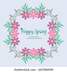 Vintage shape of leaf and pink flower frame, for happy spring greeting card wallpaper design. Vector