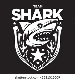 Vintage shark illustration with frame for logo and patch needs