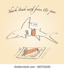 Vintage shark steak menu illustration