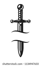 Vintage sharp dagger template in monochrome style isolated vector illustration
