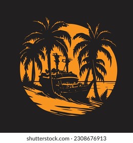 vintage sheep in the beach summer design, illustration for t shirt design