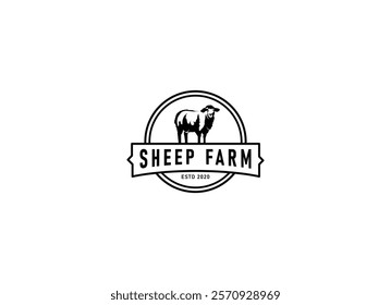 Vintage sheep farm logo vector illustration design template. Sheep farm logo, goat farm