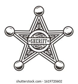 Vintage sheriff badge star concept in monochrome style isolated vector illustration