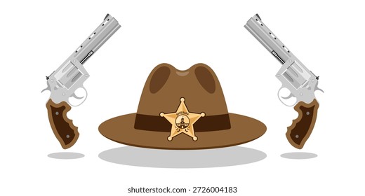 Vintage sheriff with hat and guns vector illustration
