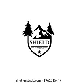 Vintage shield mountain emblem badge logo template ready for use
