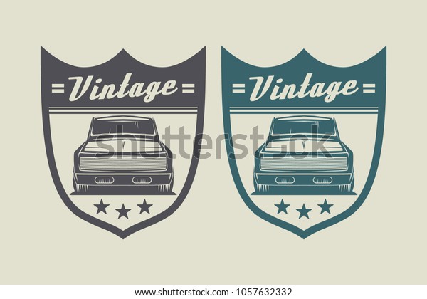 Vintage shield with old classic car badge\
logo illustration