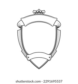 Vintage shield with ribbon. Crest badge. Heraldic banner or emblem design template. Coat of arms icon. Vector illustration.