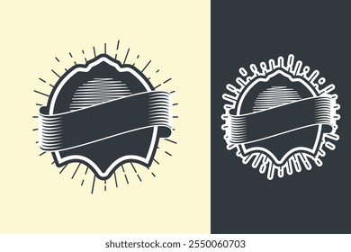 Vintage Shield Ribbon Logo Set – Retro Badge Emblem with Banner, Classic Vector Design for Branding, Digital Download