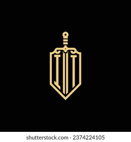 IT vintage shield and sword initial logo in high quality professional design that will print well across any print media