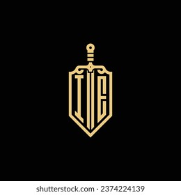 IE vintage shield and sword initial logo in high quality professional design that will print well across any print media