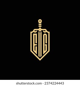 EG vintage shield and sword initial logo in high quality professional design that will print well across any print media