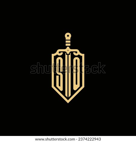 SO vintage shield and sword initial logo in high quality professional design that will print well across any print media