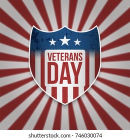 Vintage Shield with Veterans Day Text